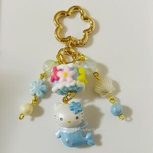 Blue Mermaid Keychain with Hello Kitty Charm